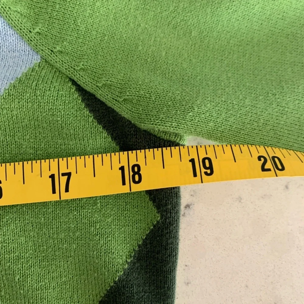 Izod 90’s Vintage Women's V-Neck Argyle Cardigan - Green and Blue
